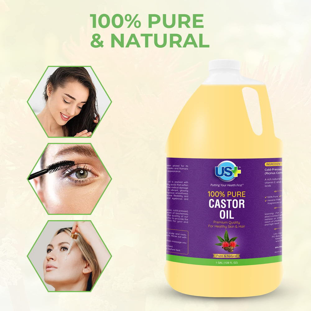 US+ Aceite de ricino puro para cabello y piel, mejora suavidad y brillo.