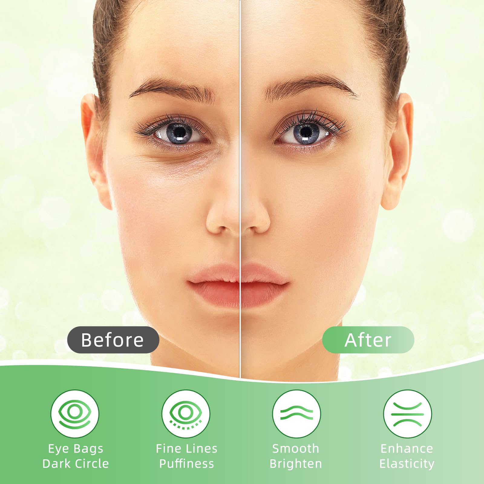 USTELIR patches being applied under the eyes for quick rejuvenation.