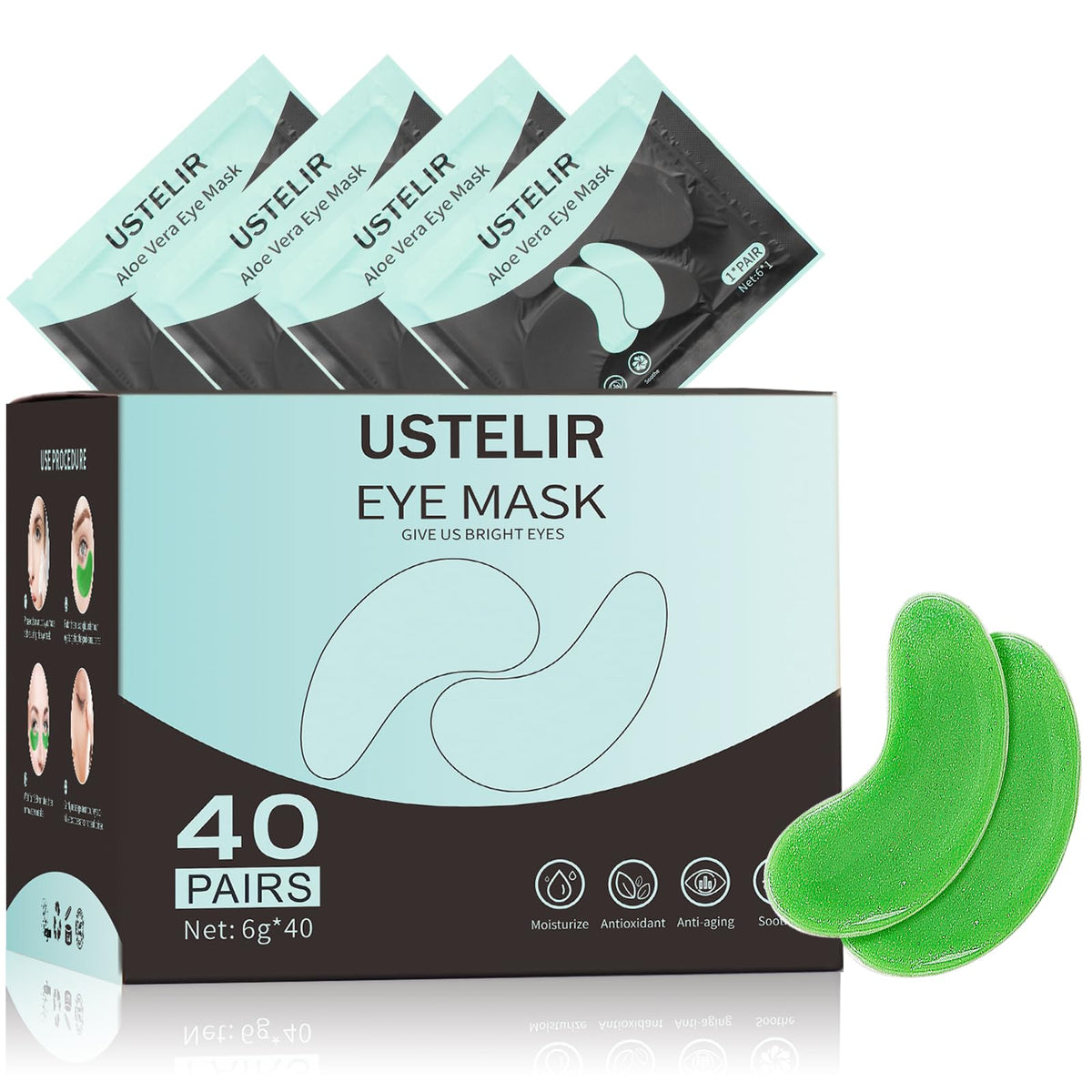 USTELIR under-eye patches 40 pairs ready for a refreshed look.