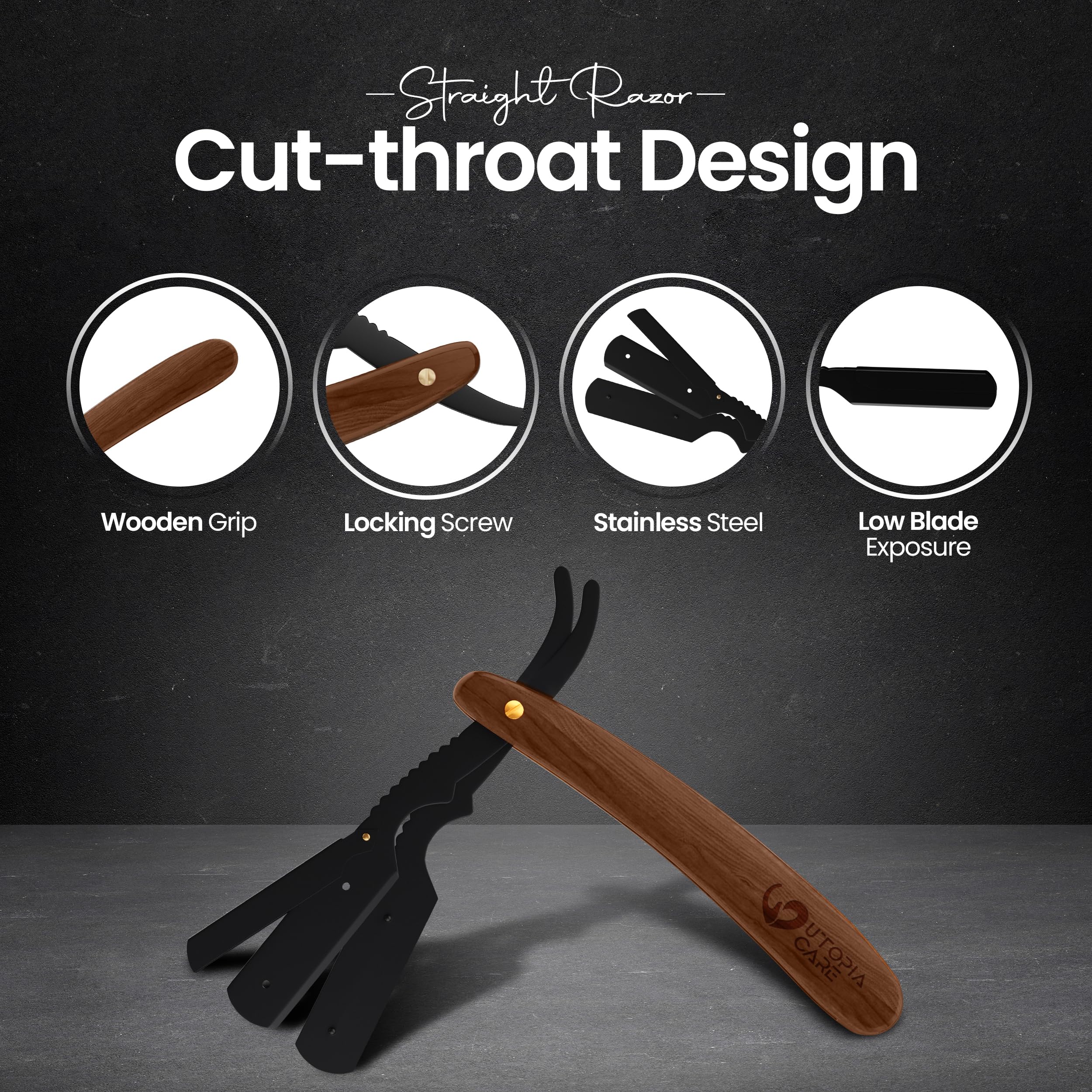 Agarre de madera ergonómico de Utopia Care durante el afeitado.