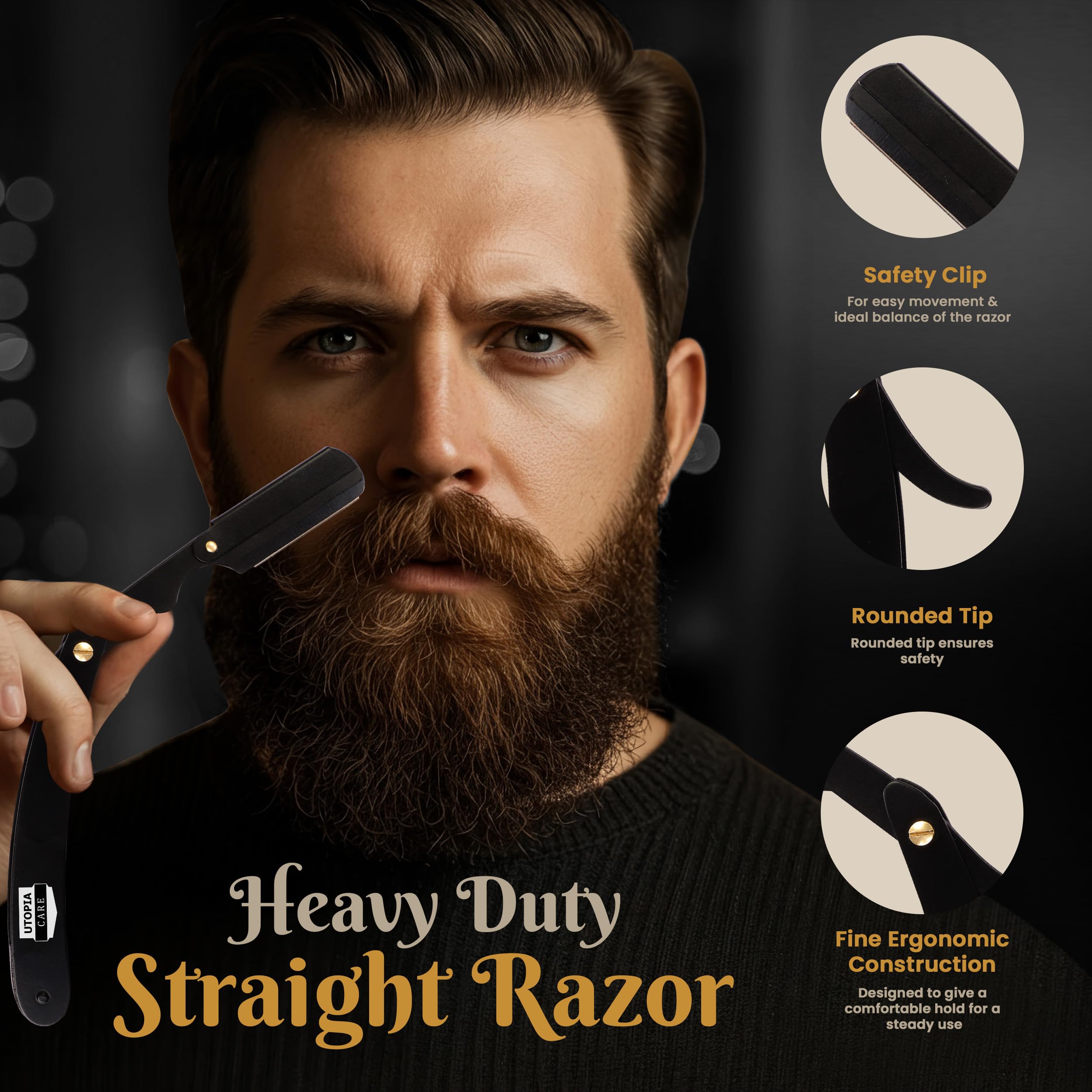 Mango negro de la navaja Utopia Care para agarre cómodo.
