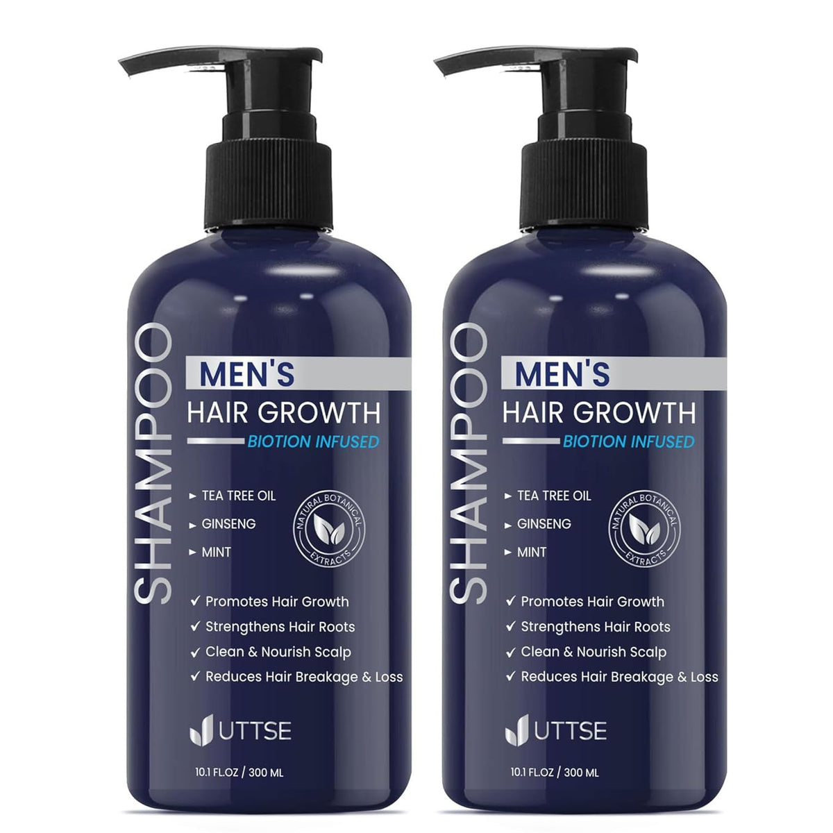 Champú Uttse Biotín en botella para fortificar folículos y cabello resistente.