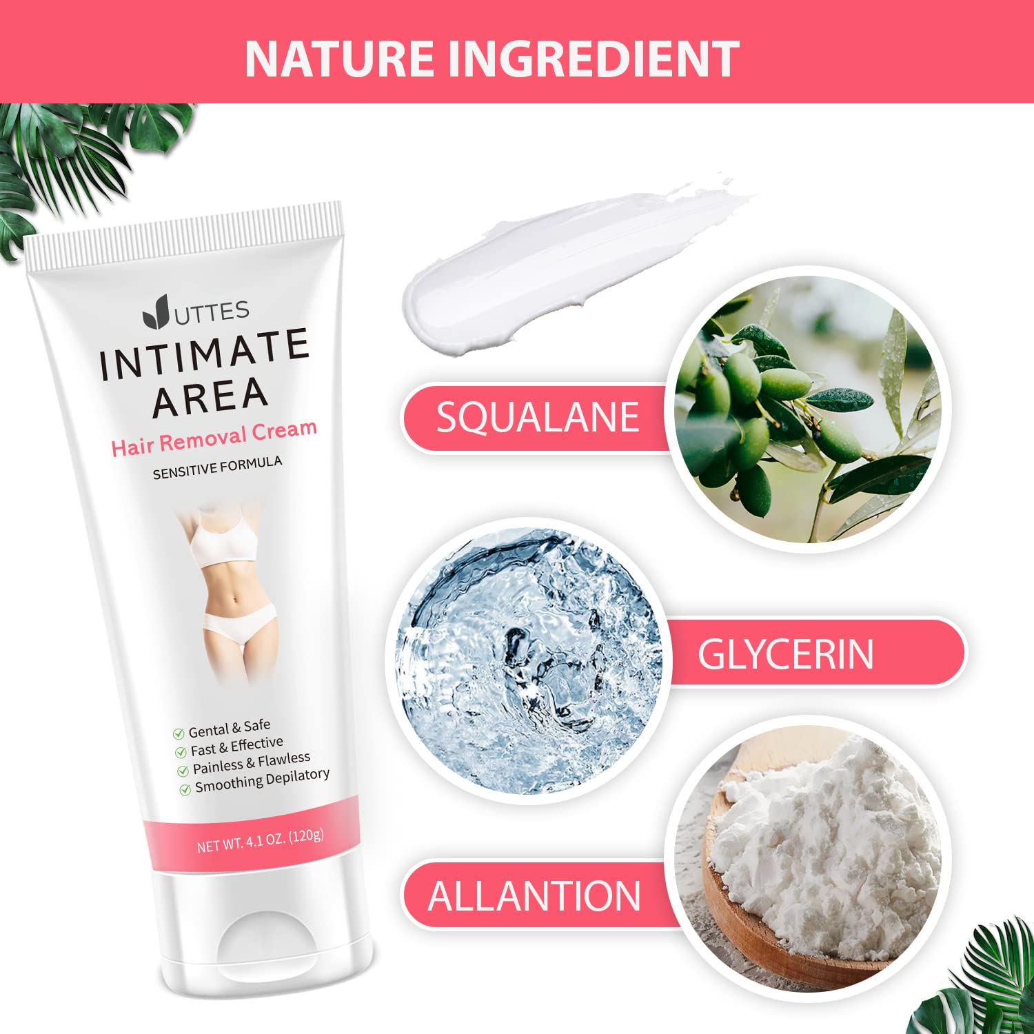 Uttse crema depilatoria área de traje de baño, uso cómodo y rápido.