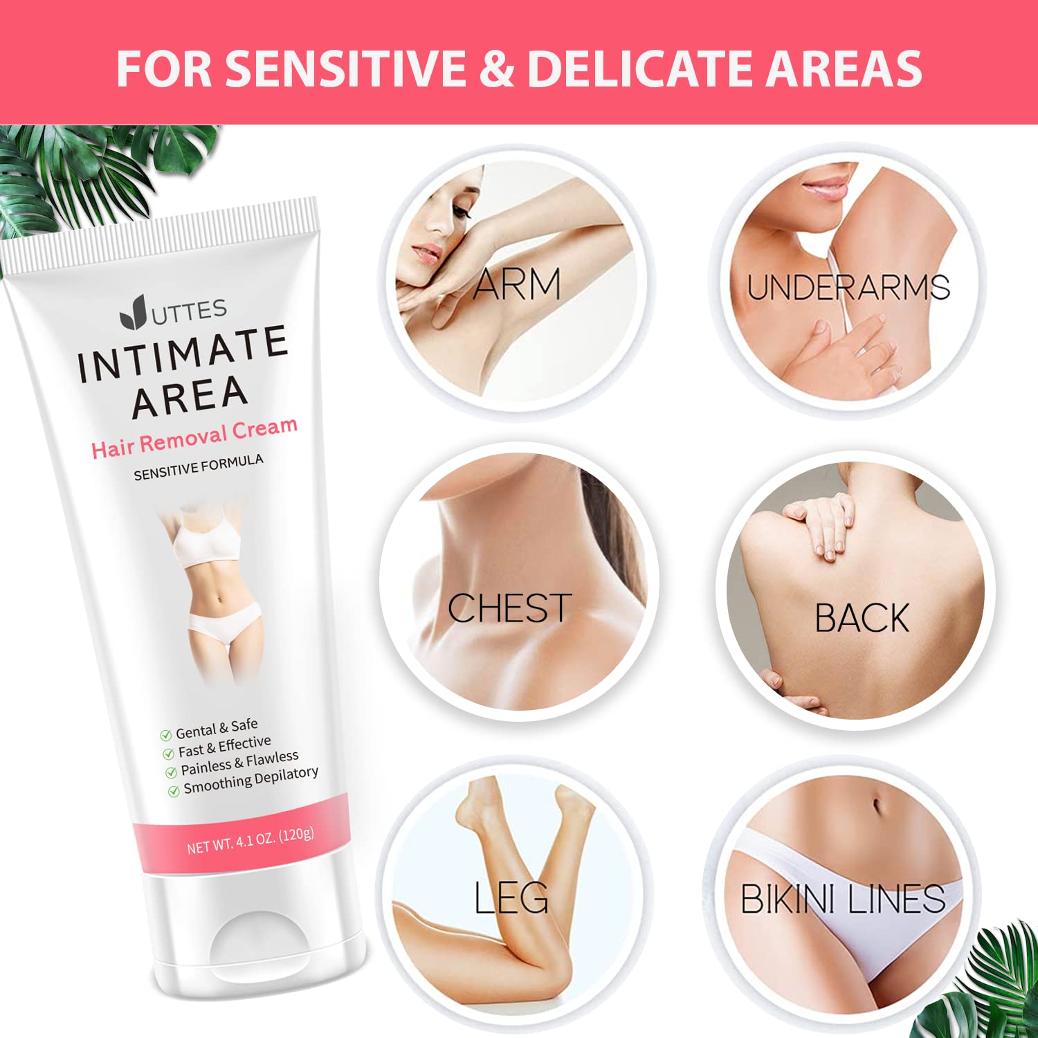 Uttse crema depilatoria axilas, cuidado suave para piel sensible.