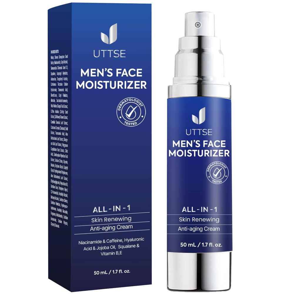 Uttse crema facial 6 en 1, envase elegante para hidratación diaria.