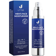 Uttse crema facial 6 en 1, envase elegante para hidratación diaria.