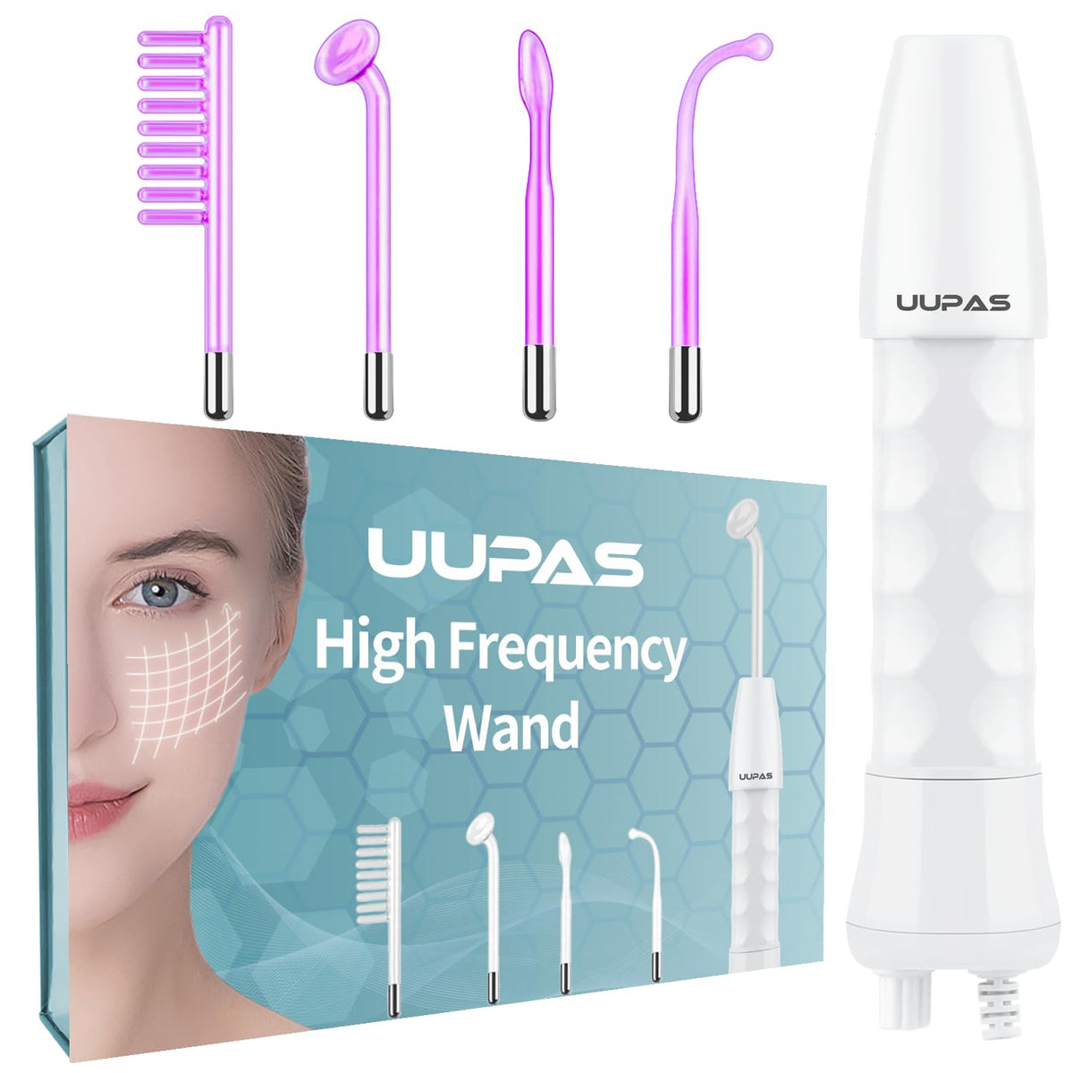 Varita UUPAS Frecuencia Alta, vista frontal, ideal para cuidado facial en casa.