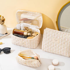 uu yuuy bolso de maquillaje floral rosa interiores amplios, guarda cosméticos y herramientas con facilidad.