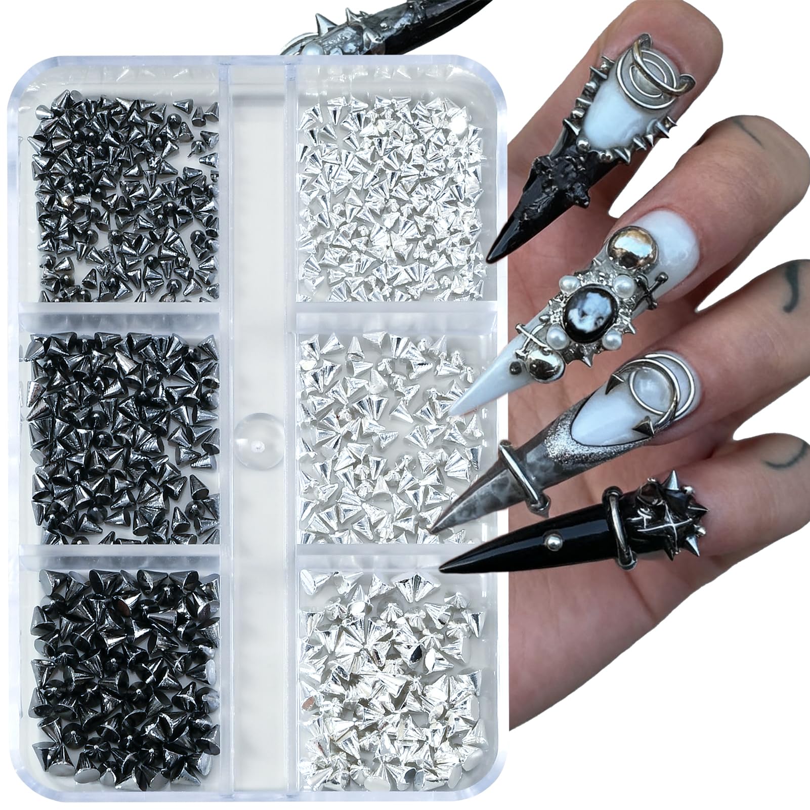 Adornos UWETIME goth: tachuelas y picas para uñas con textura