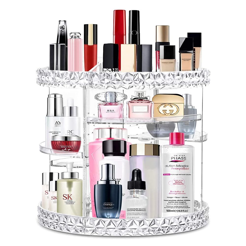 V-HANVER organizador 360° con base giratoria para acceso rápido al maquillaje.