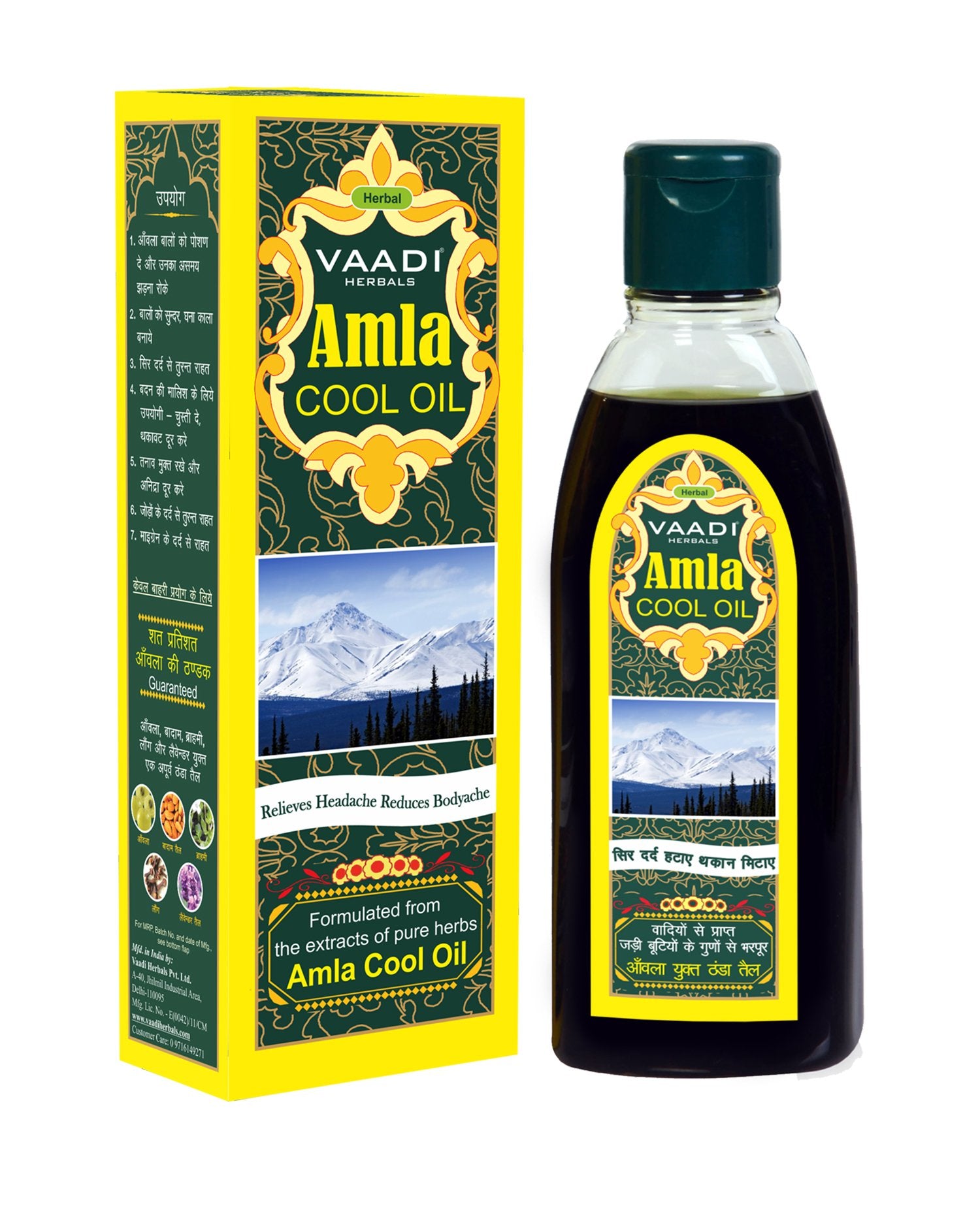 Aplicación capilar de Vaadi Herbals Amla y Brahmi para suavidad y densidad.