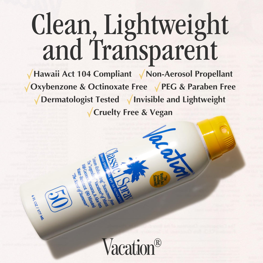 Vacation Classic scent notes coconut and banana evoke tropical vacation vibes.