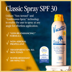 Vacation Classic Sunscreen Spray: notas de fragancia tropical para días de playa.