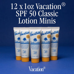 VACATION Mini Locion Clasica SPF50 incluye 12 muestras para viajar y fiestas.