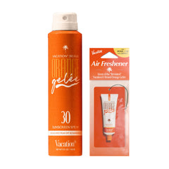 VACATION Orange Gelée SPF30 brume: emballage élégant inspirant l'été.