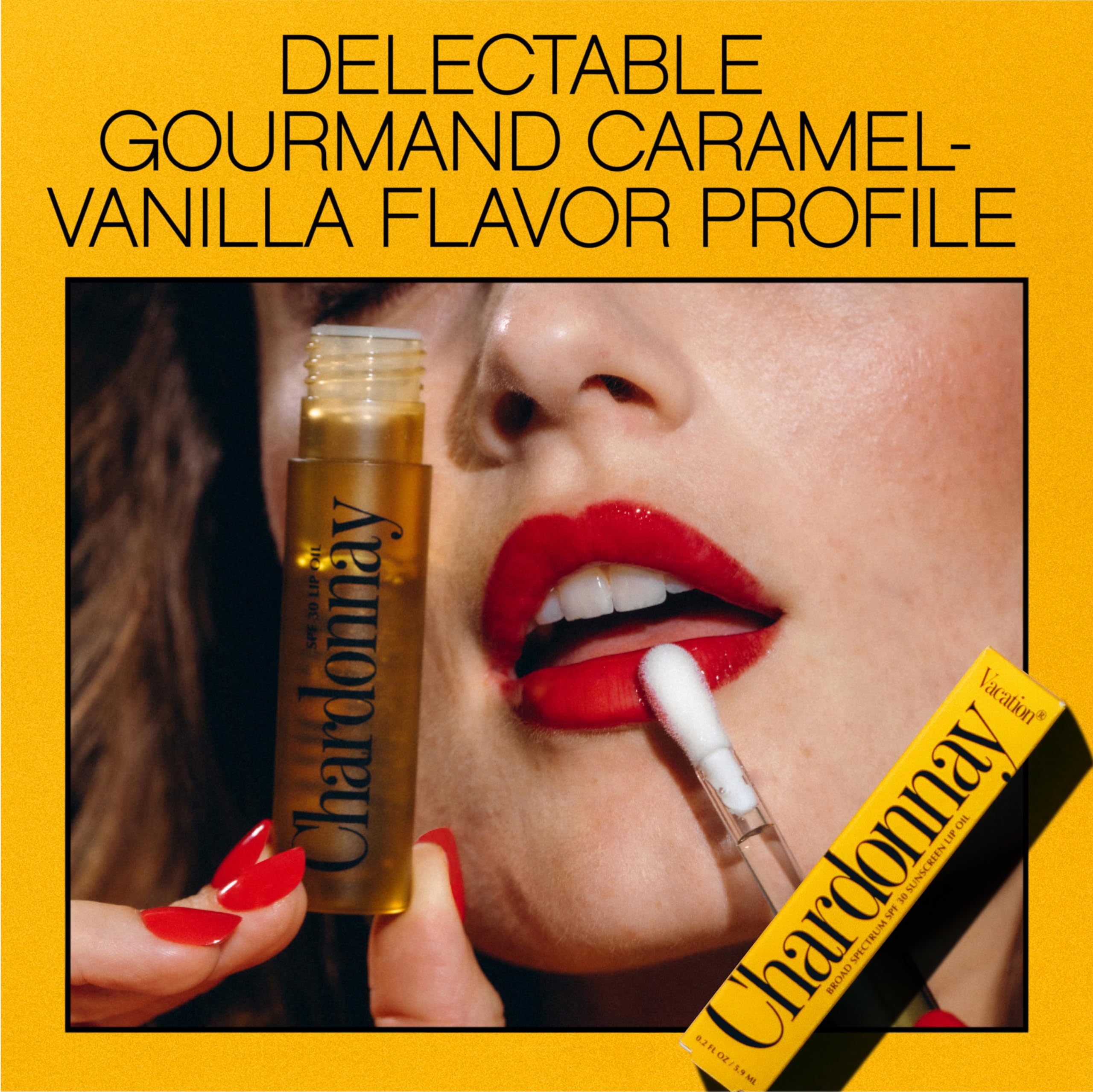 VACATION Aceite Labial SPF30 Chardonnay: empaque compacto para viaje.