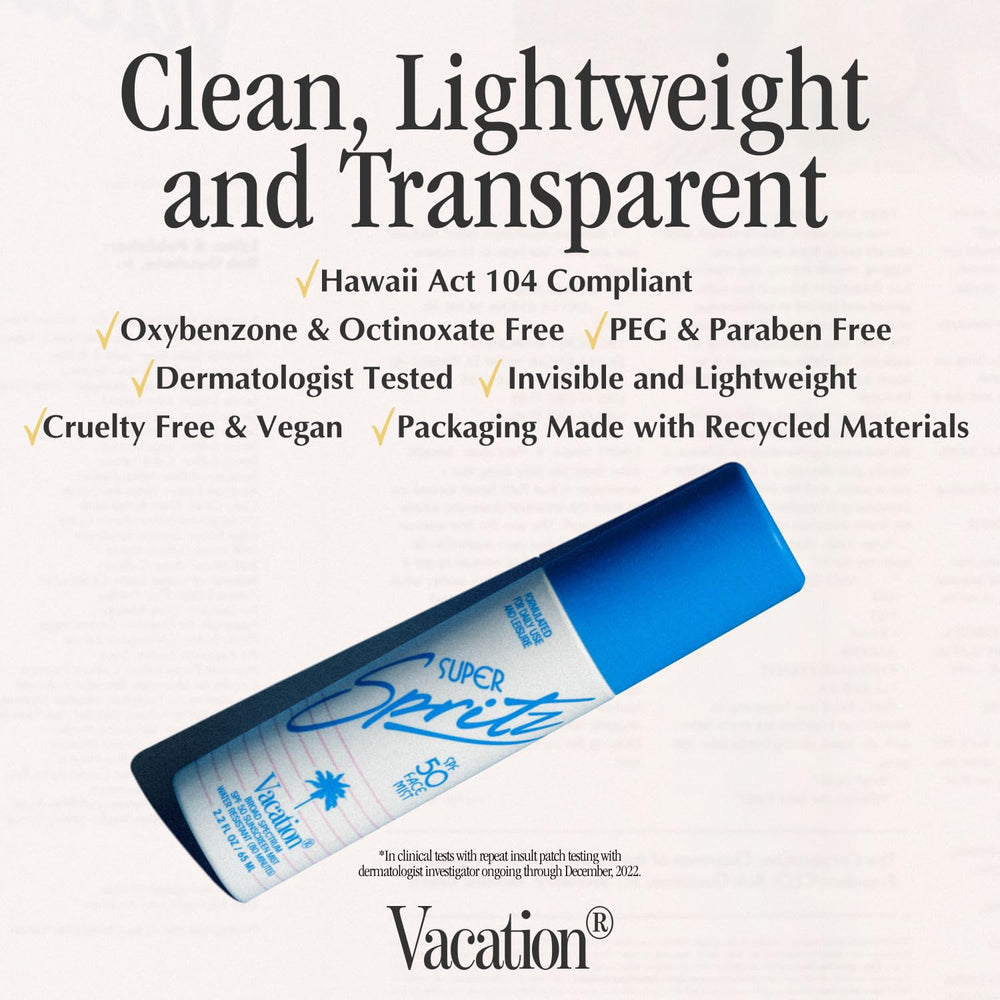 VACATION Super Spritz acabado invisible en todas las tonalidades de piel.