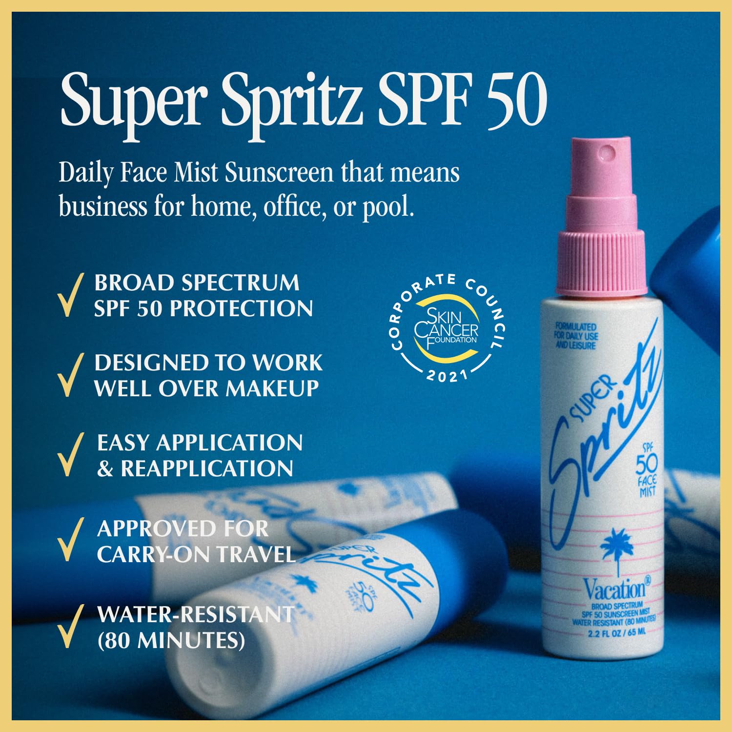 VACATION Super Spritz envase compacto para viaje y uso diario.