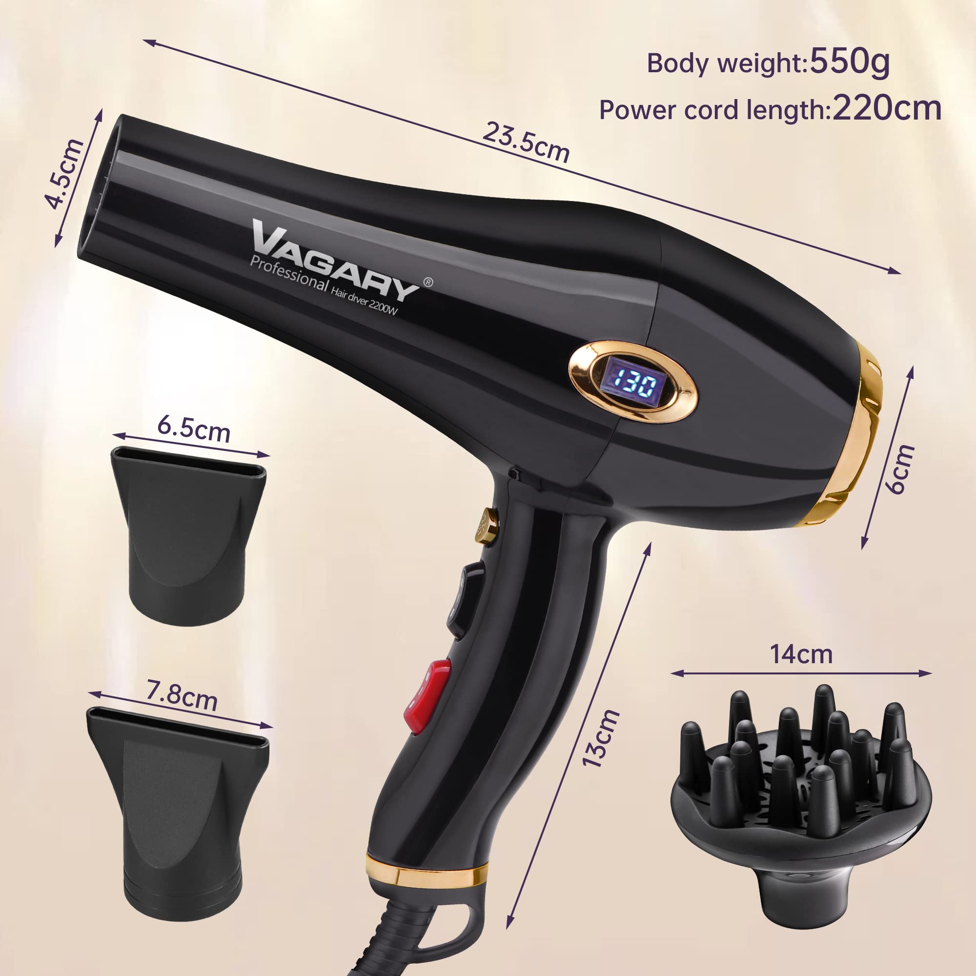 VAGARY 6685G incluye difusor y concentrador para distintos tipos de cabello.