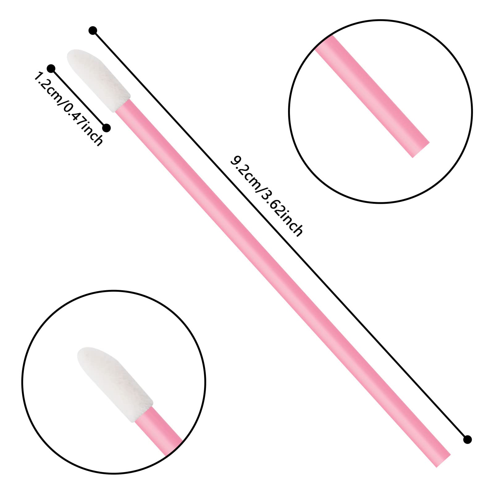 Aplicadores desechables de labios Vaincre con mango rosa para brillo uniforme.