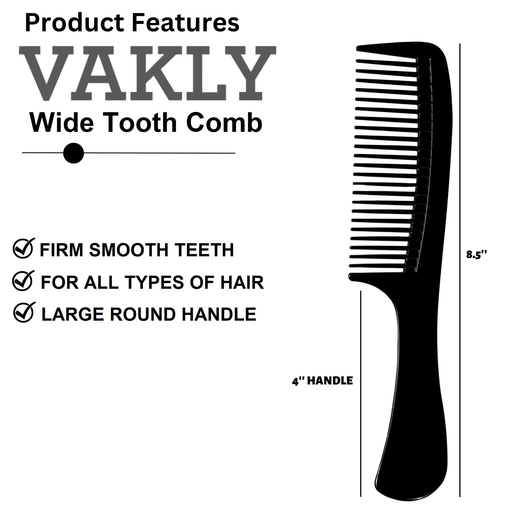 Vakly peine pala de dientes anchos para cabello seco, alisa y separa sin esfuerzo.