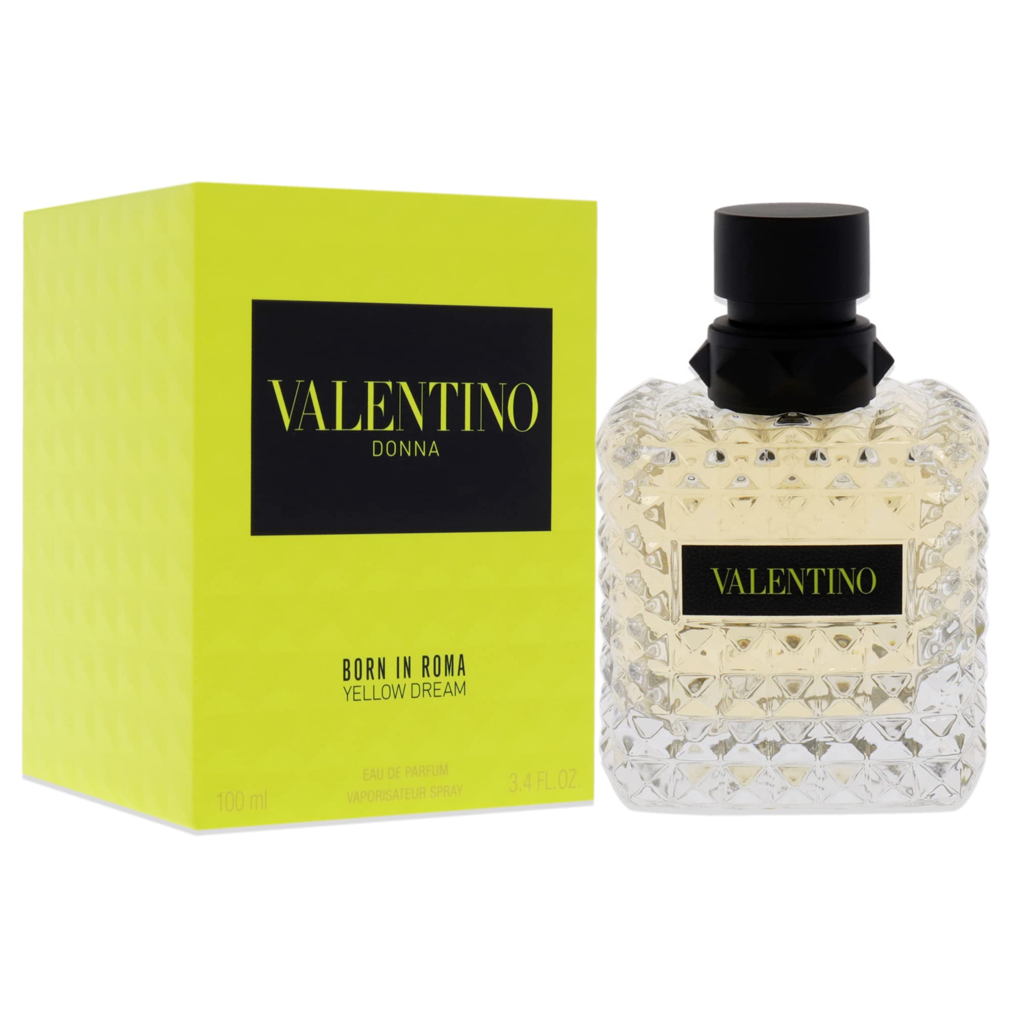 Valentino Donna Nacida en Roma Sueno Amarillo, detalle de frasco que inspira elegancia.
