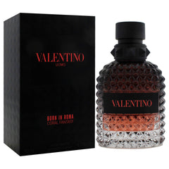 Valentino Uomo Born in Roma Coral Fantasy, etiqueta frontal que refleja sofisticación.