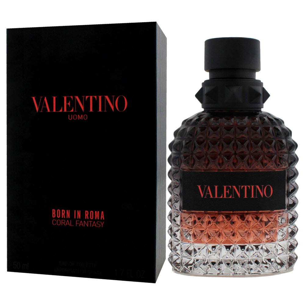 Valentino Uomo Born in Roma Coral Fantasy, tapa sobria que protege la fragancia.