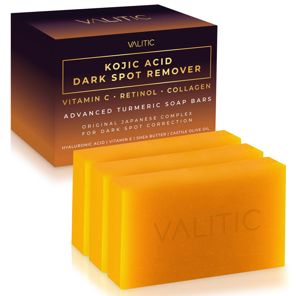 VALITIC barra Kojic Acid, textura cremosa para suavizar manchas.
