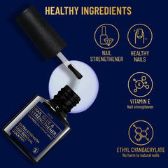 Valitic brush-on glue tip on nail edge enables easy, polish-like application.