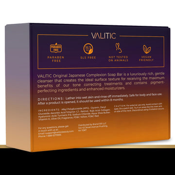 VALITIC empaque y caja informativa muestran beneficios para la piel.