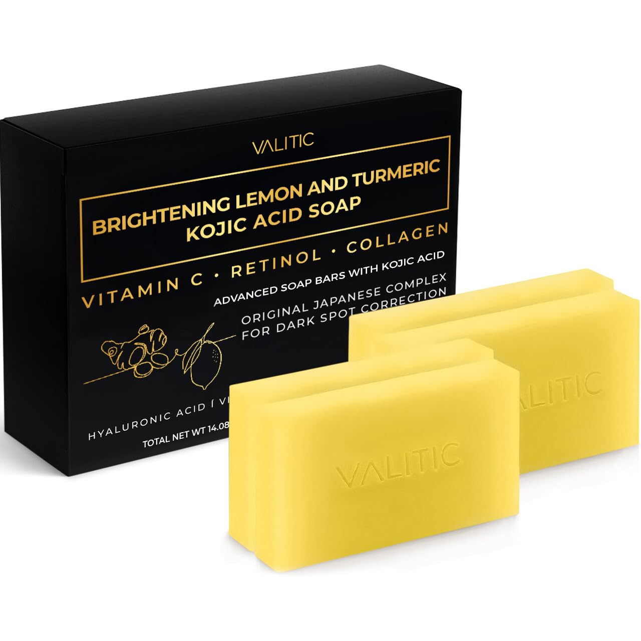 Jabón VALITIC en barra con limón y cúrcuma para iluminación suave de la piel.