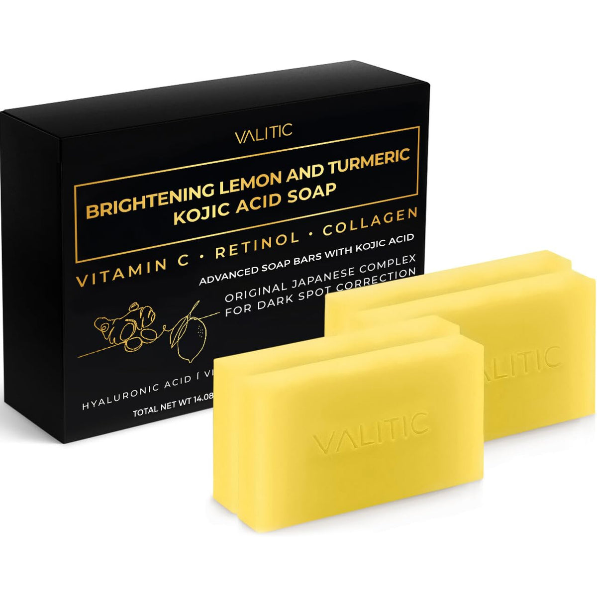 Jabón VALITIC en barra con limón y cúrcuma para iluminación suave de la piel.
