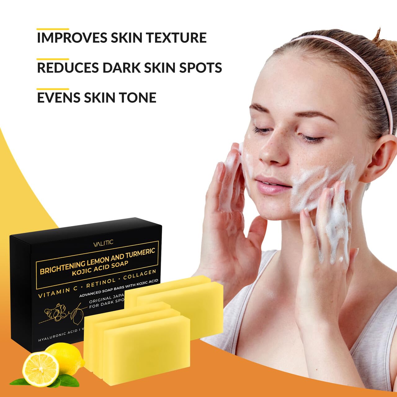 VALITIC Jabon Limon Curcuma Kojico Retinol para tono equilibrado.