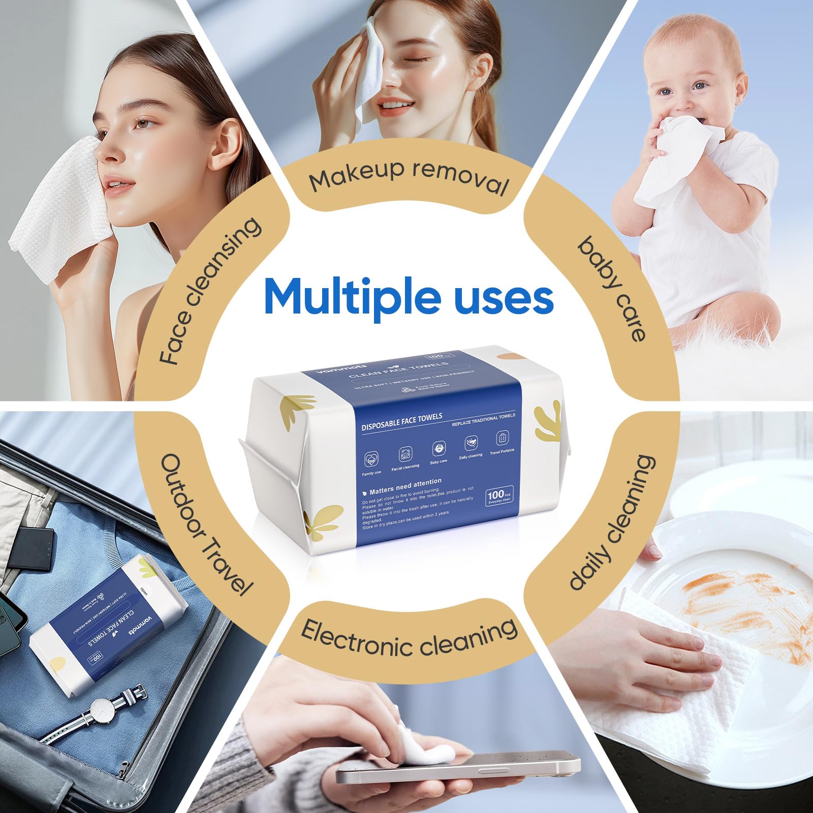Uso multifuncional de Vammots, limpieza facial y desmaquillado diario
