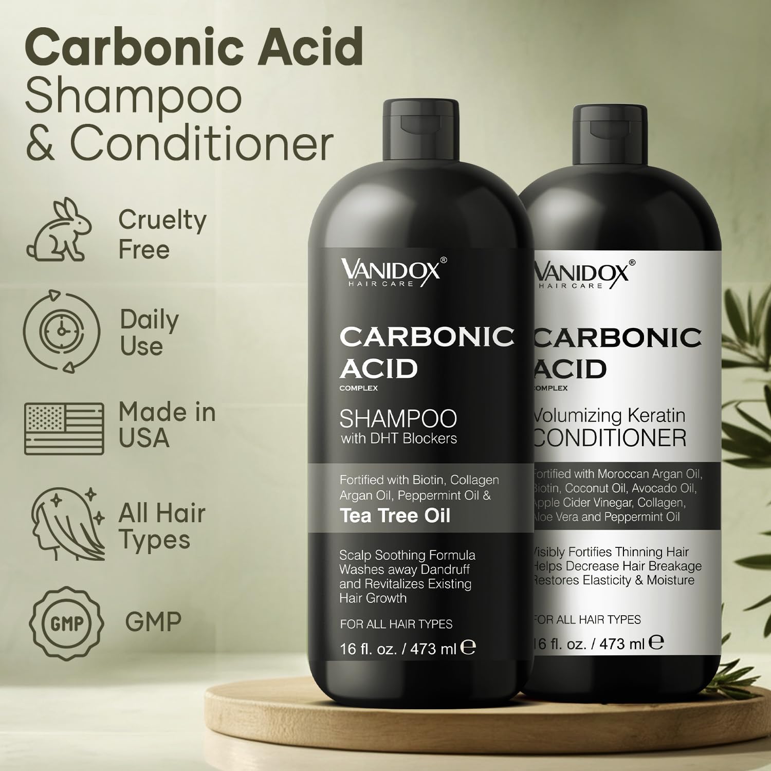 VANIDOX Après-shampoing carbonique, bouteille prête à l'emploi, cheveux plus doux et volumineux.