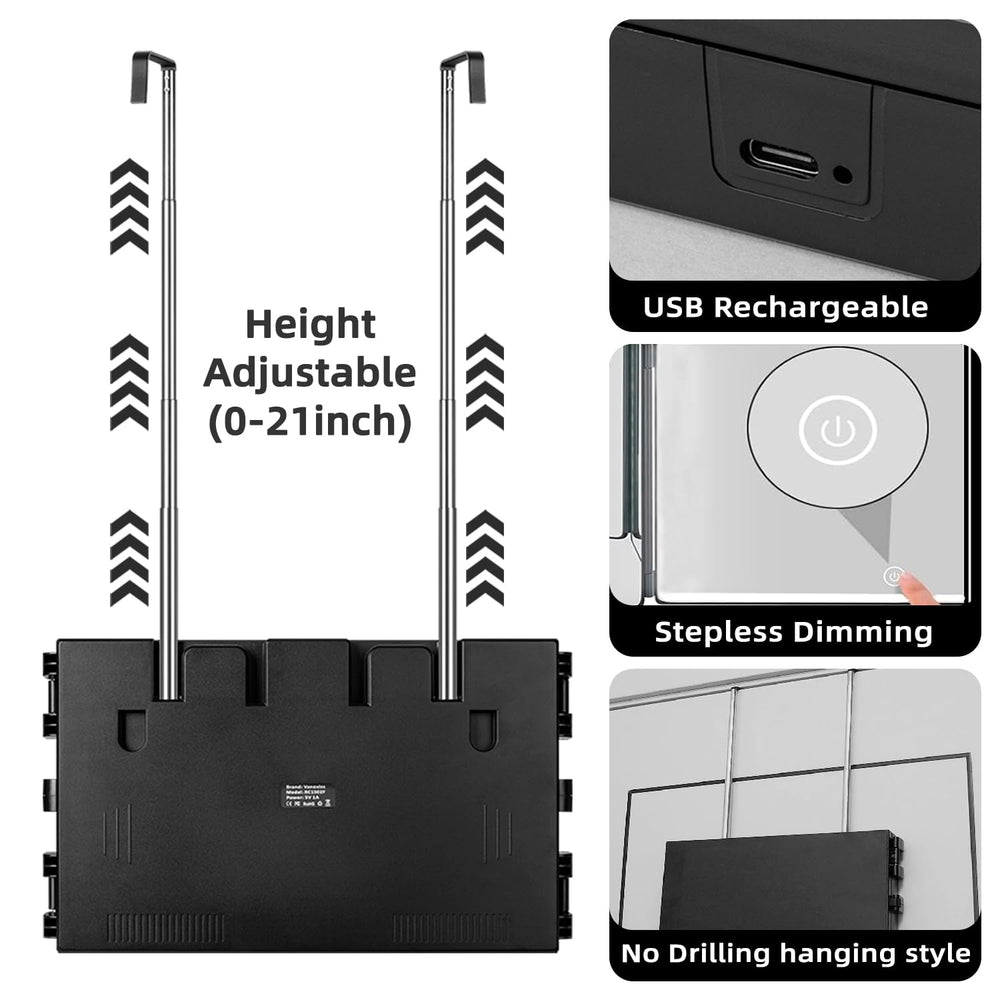 Vanexiss Espejo triple-panel ganchos telescópicos para maquillaje y afeitado
