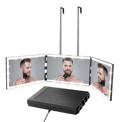 Vanexiss Espejo triple-panel con luces 360 para ver cada detalle al cortar el pelo