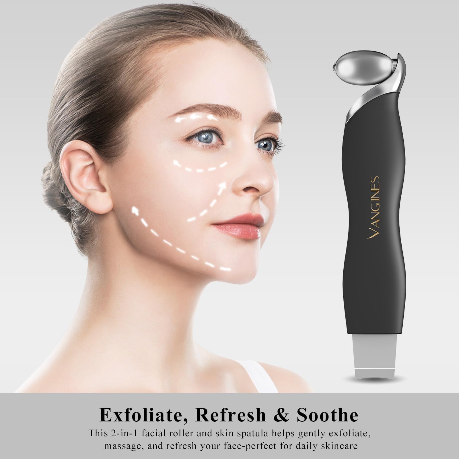 Masaje facial suave con rodillo integrado Vangines para descongestión ligera