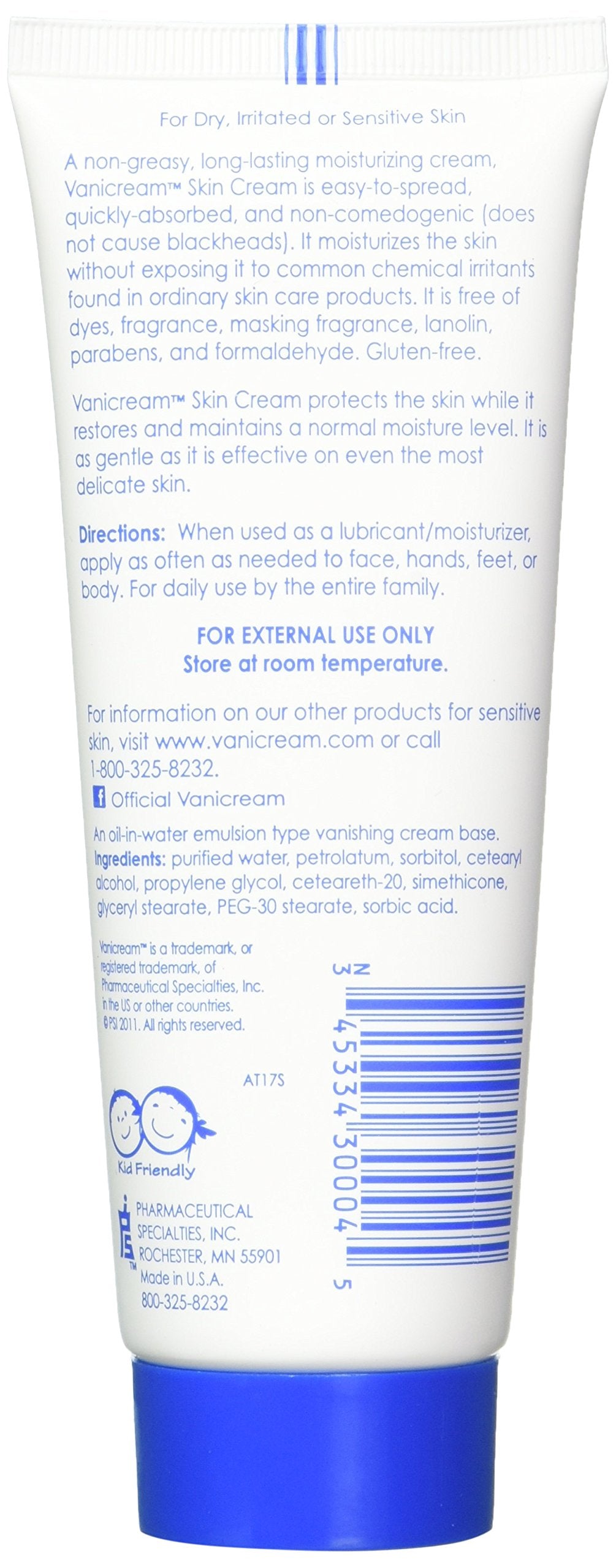 Vanicream crema hidratante con textura suave y rápida absorción para piel sensible.