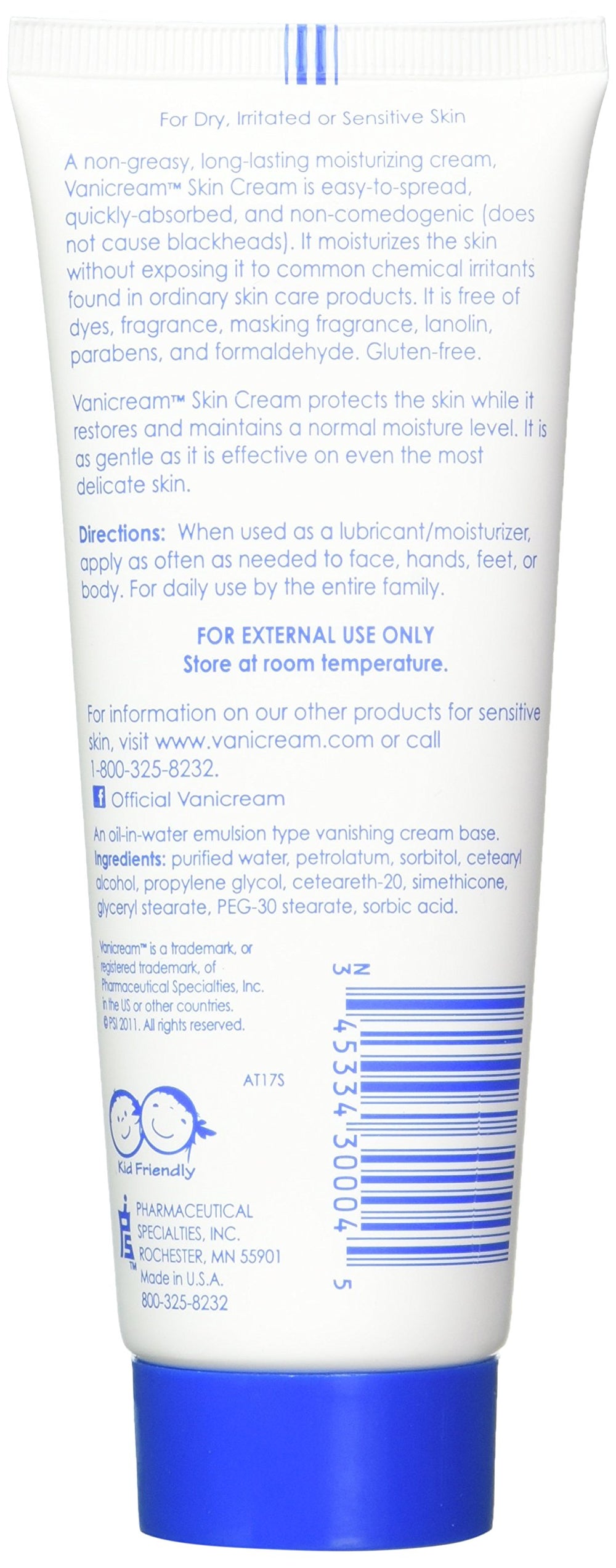 Vanicream crema hidratante con textura suave y rápida absorción para piel sensible.
