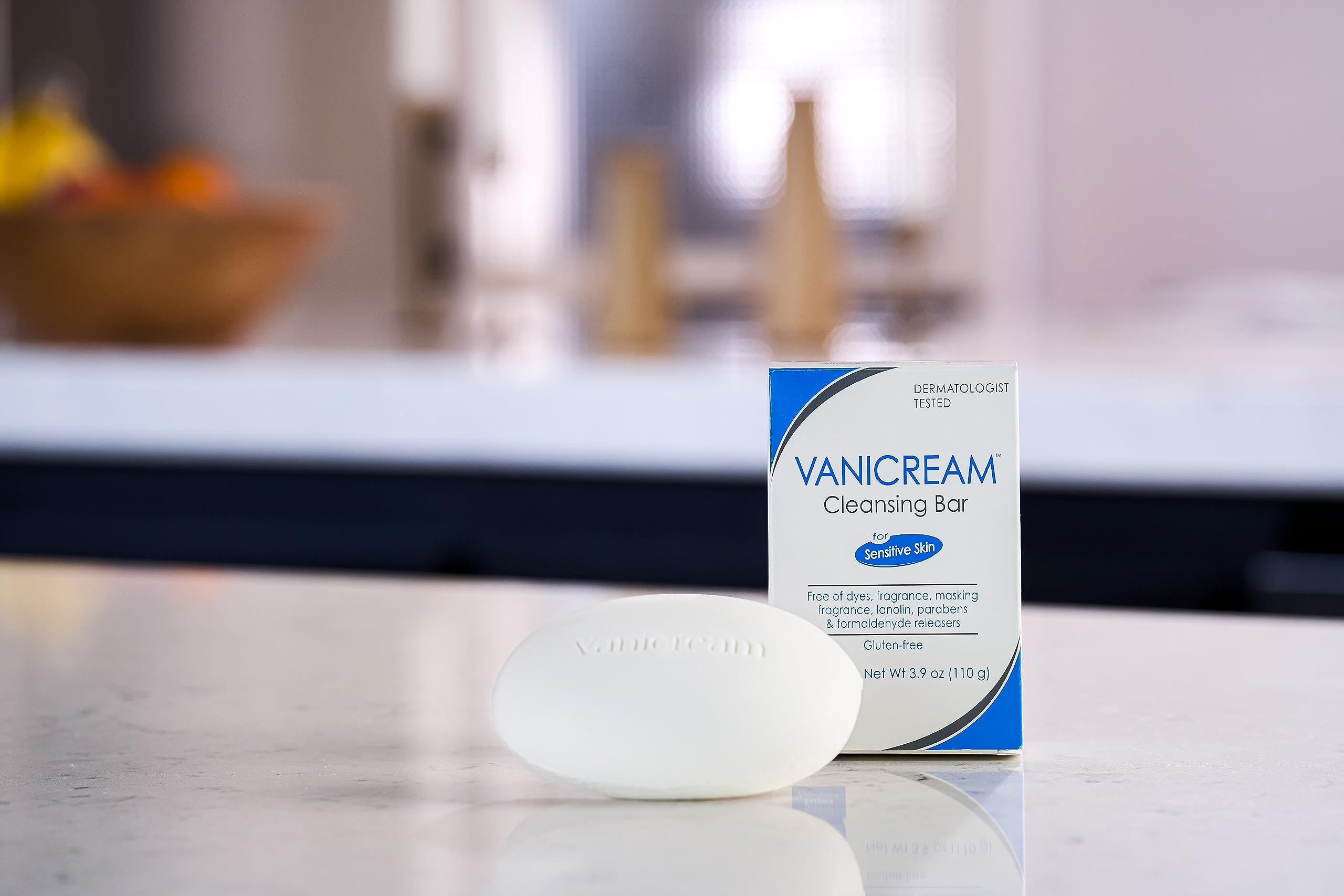 Vanicream barra limpiadora sin gluten, limpia sin irritar la piel delicada.