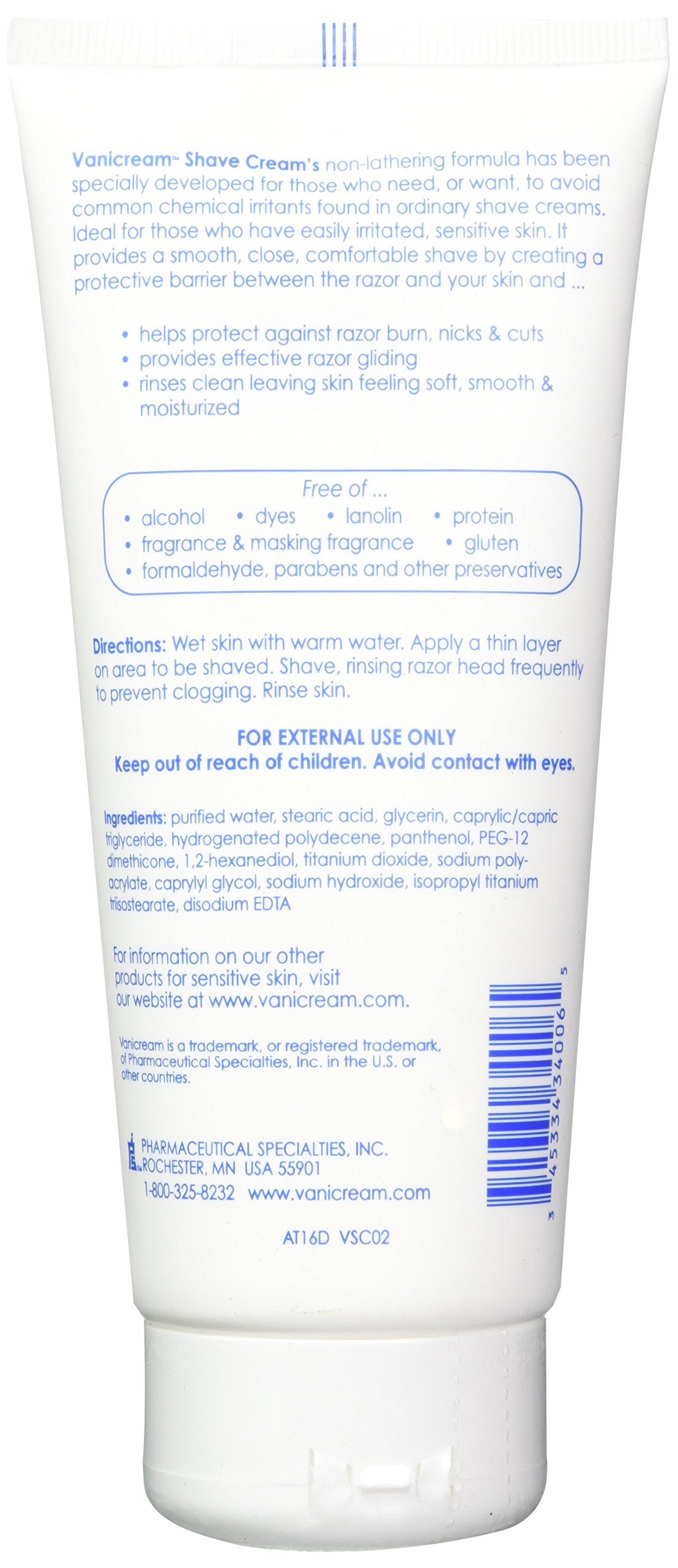 Vanicream Crema de Afeitar para Piel Sensible, deslizamiento suave para evitar irritación.