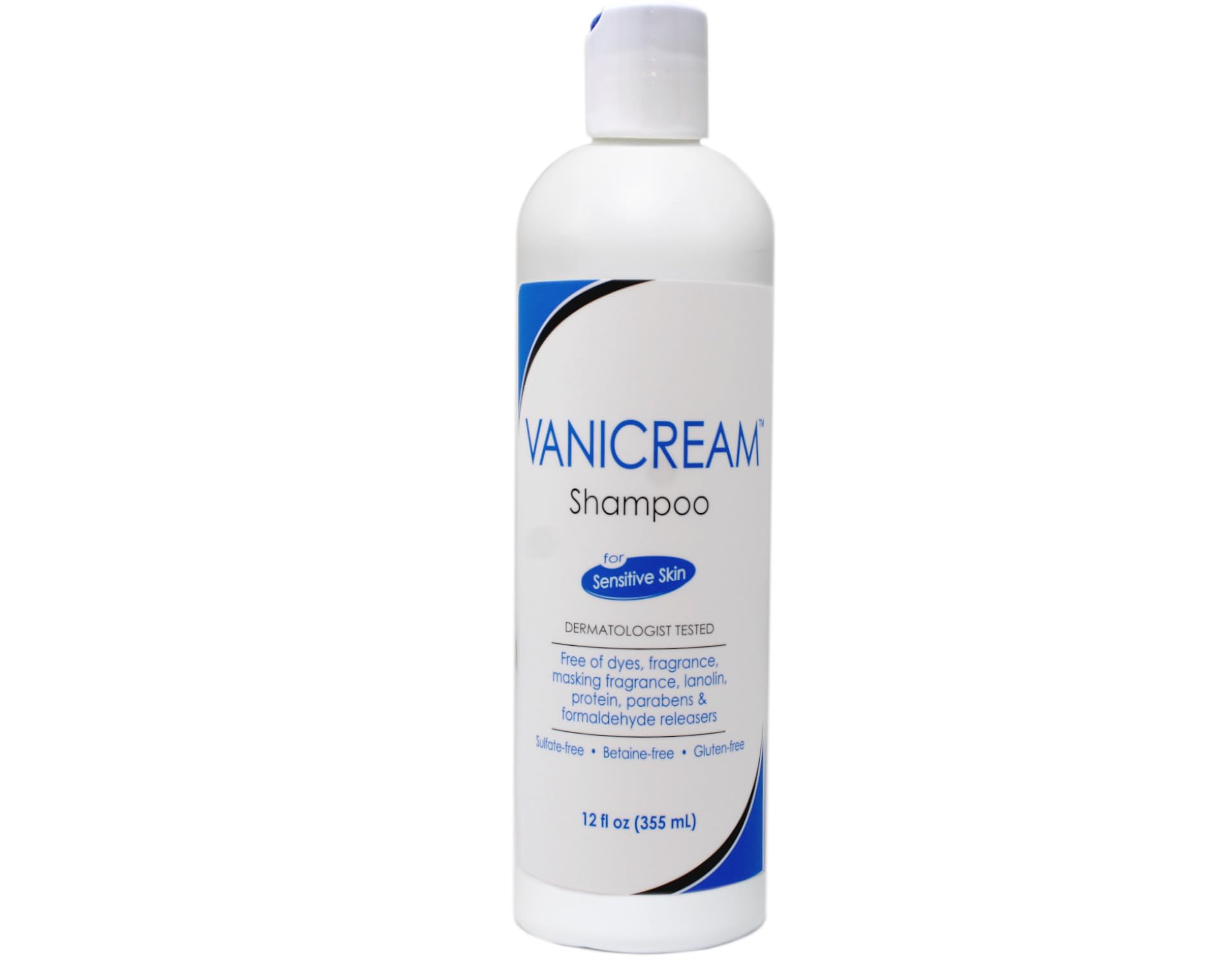 Etiqueta de Vanicream Shampoo sin fragancia y suave para cuero cabelludo sensible