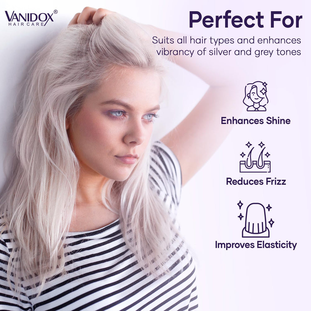 VanidoX purple conditioner close-up reveals creamy nourishing texture