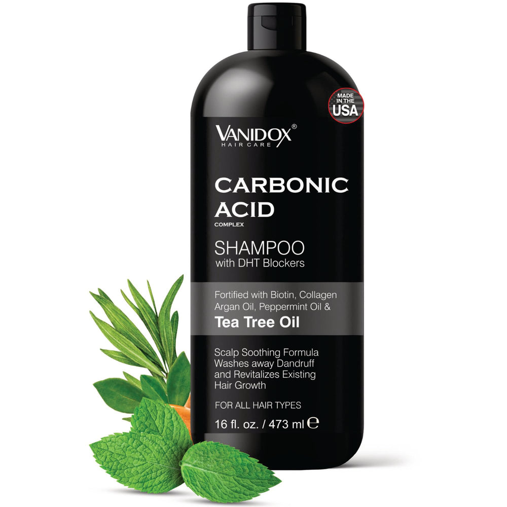 VANIDOX champú carbonico en botella para estimulación suave del cuero cabelludo.