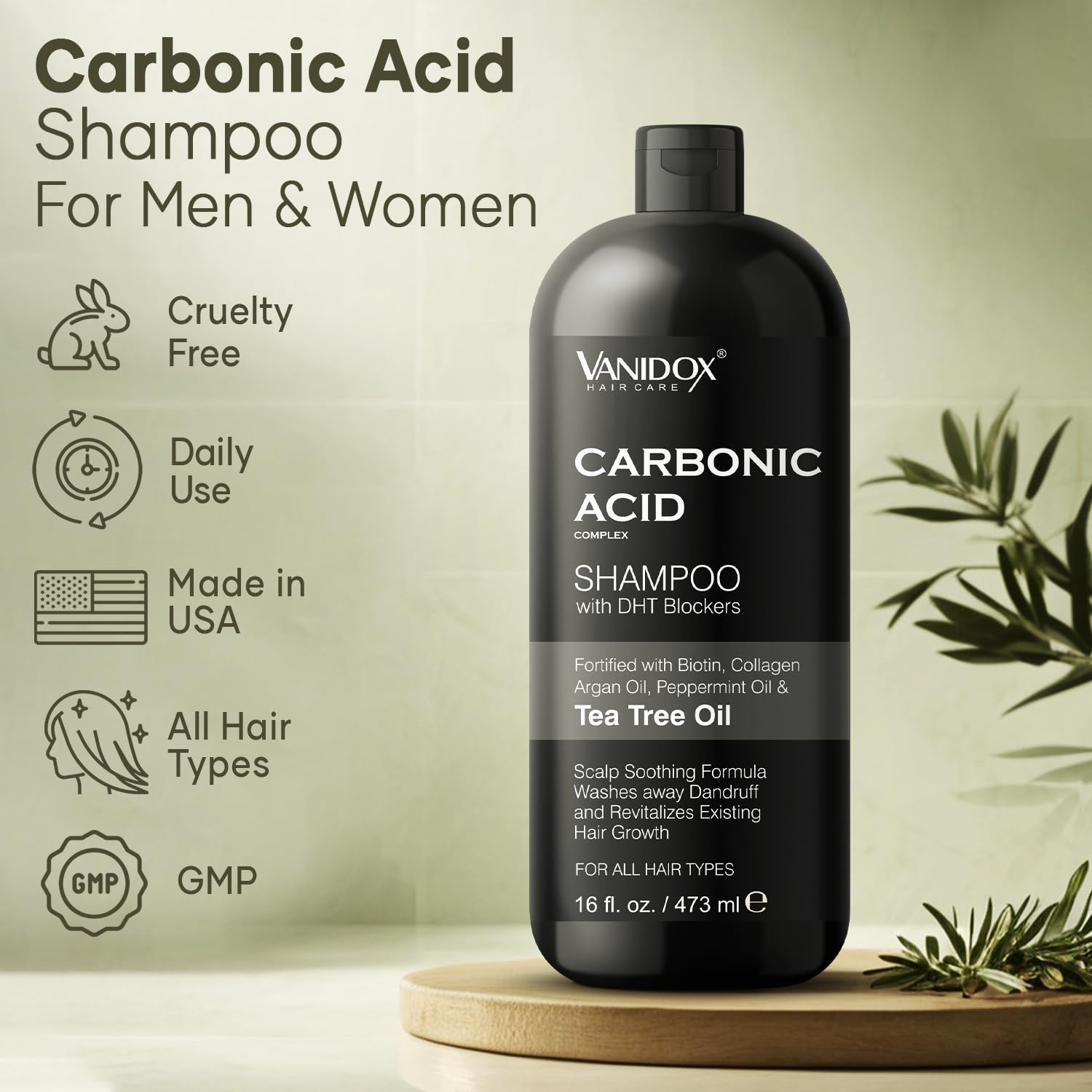 VANIDOX champú carbonico con dispensador para uso cómodo diario.