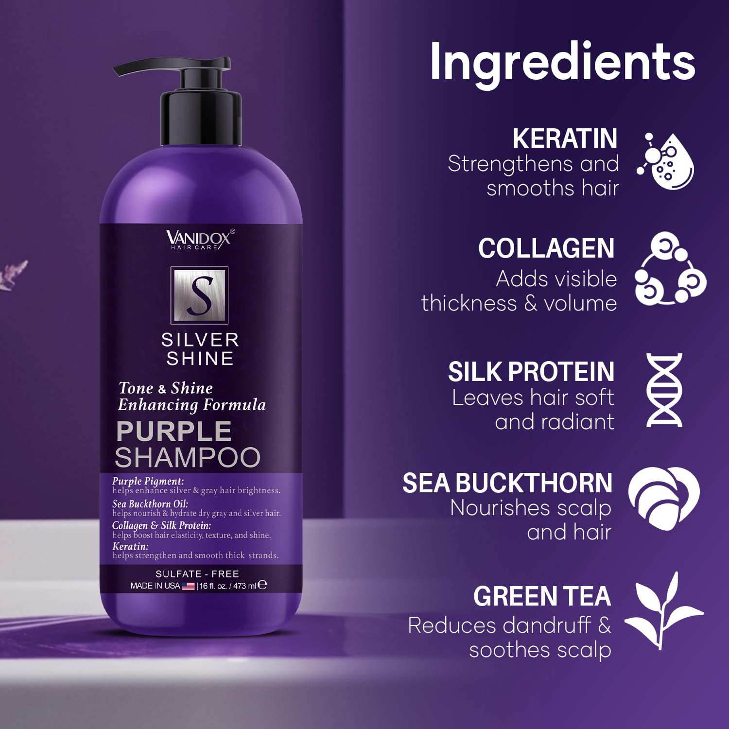 Vanidox collagen silk protein keratin complex depiction implies strength and softness.