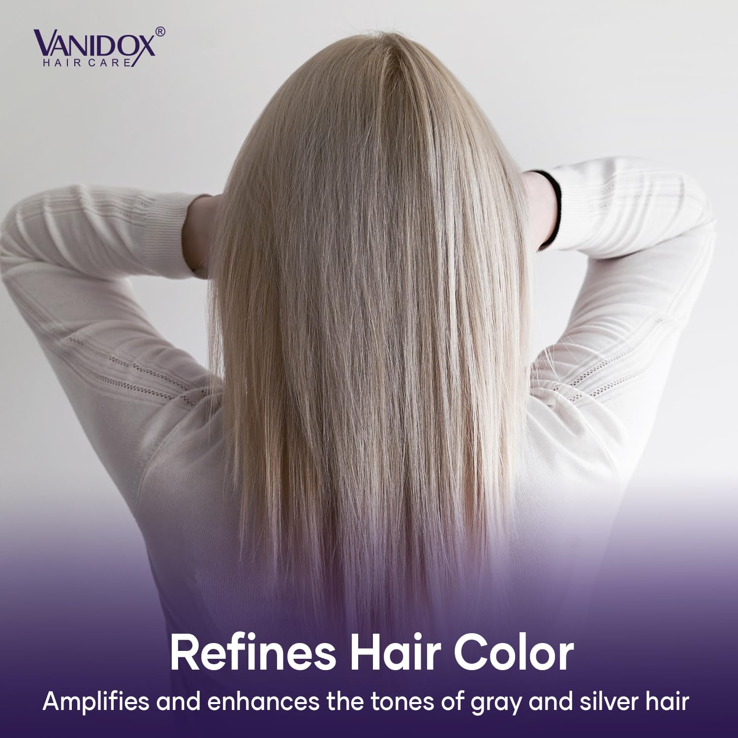Vanidox grey hair application shot illustrates even distribution.