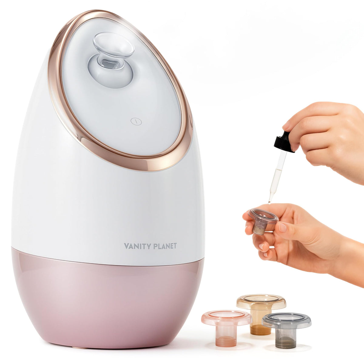 Vanity Planet Aira vaporizador facial rosado enfocado en limpieza de poros